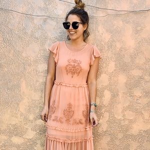 Sheer long light coral maxi dress